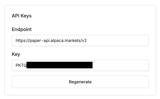 The Alpaca API key box